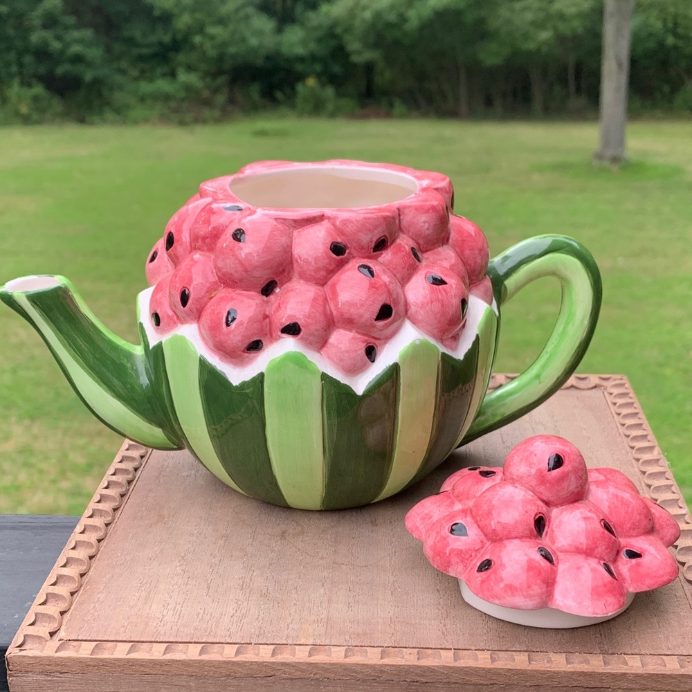 Rare vintage Hand painted Watermelon Themed Ceramic Teapot - Picture 2 of 7